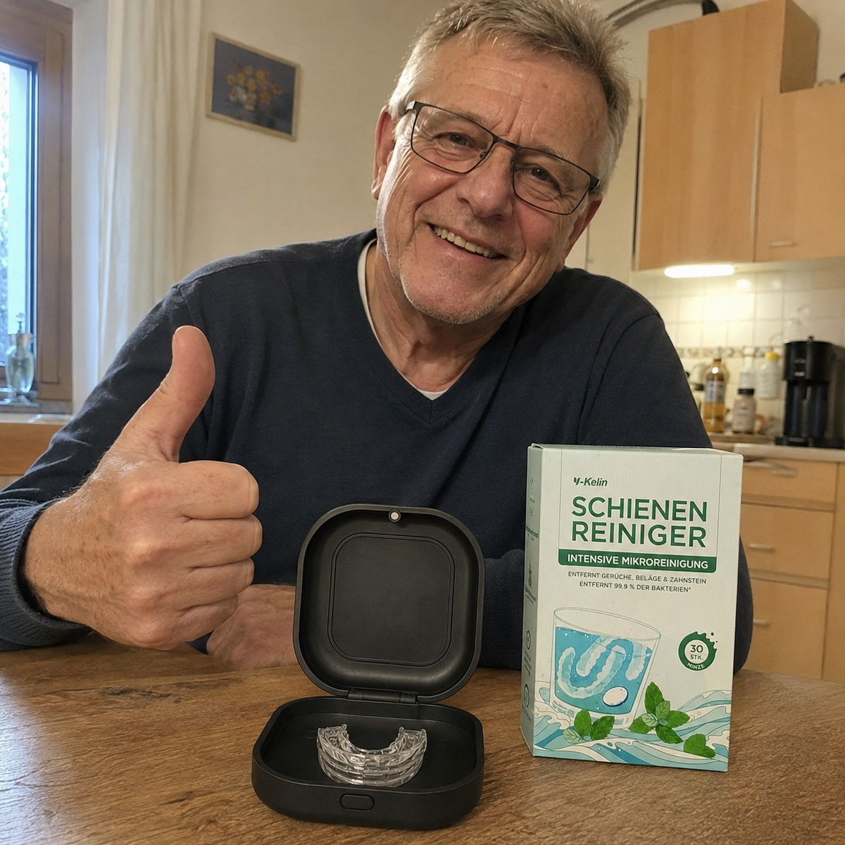 Zufriedener Kunde mit SleepGuard und Reinigungsbox